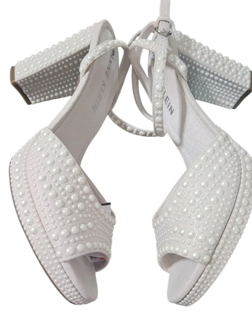Anne Klein Vanna-P Pearl Embellished Platform Block Heel Sandals Size 9 New